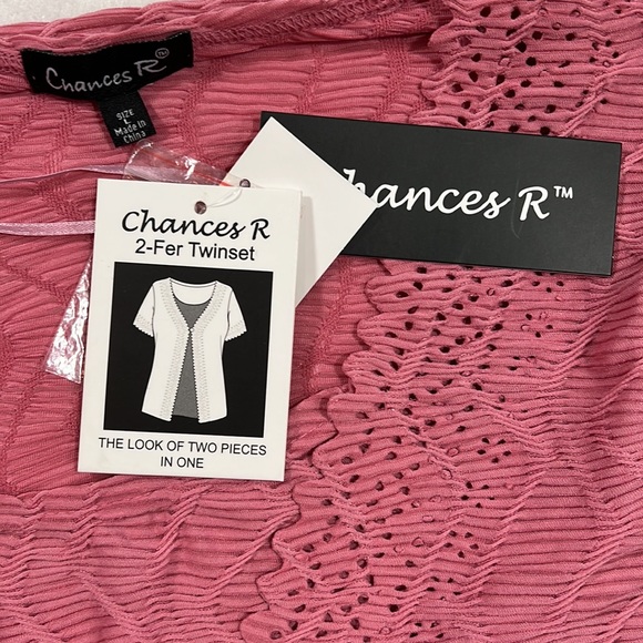 NWT Chances R Short Sleeve Blouse Shirt 2 Fer Twinset Pink Womens Size L - Picture 3 of 9